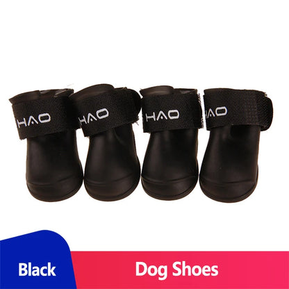 waterproof dog boots (Anti-Slip Rain Shoes) in black, featuring adjustable straps and anti-slip soles for secure fit.