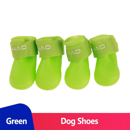 Waterproof dog boots (Anti-Slip Rain Shoes) in vibrant green color, designed for pet comfort and safety.