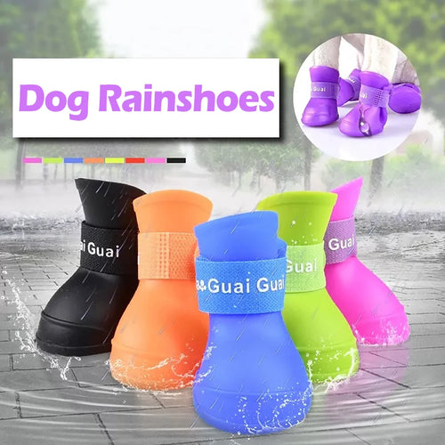 waterproof dog boots (Anti-Slip Rain Shoes) in various colors for dogs, ideal for wet conditions and outdoor walks.