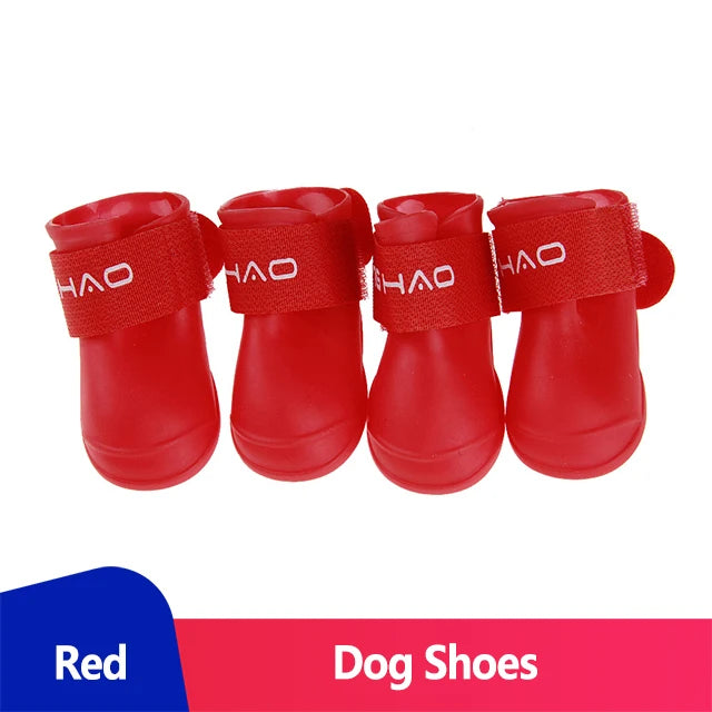 waterproof dog boots (Anti-Slip Rain Shoes) in red for dogs, designed for rain, mud, and slip protection.