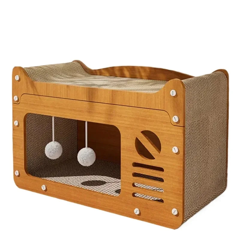 chew proof scratching board for cats with cozy hideout and playful elements