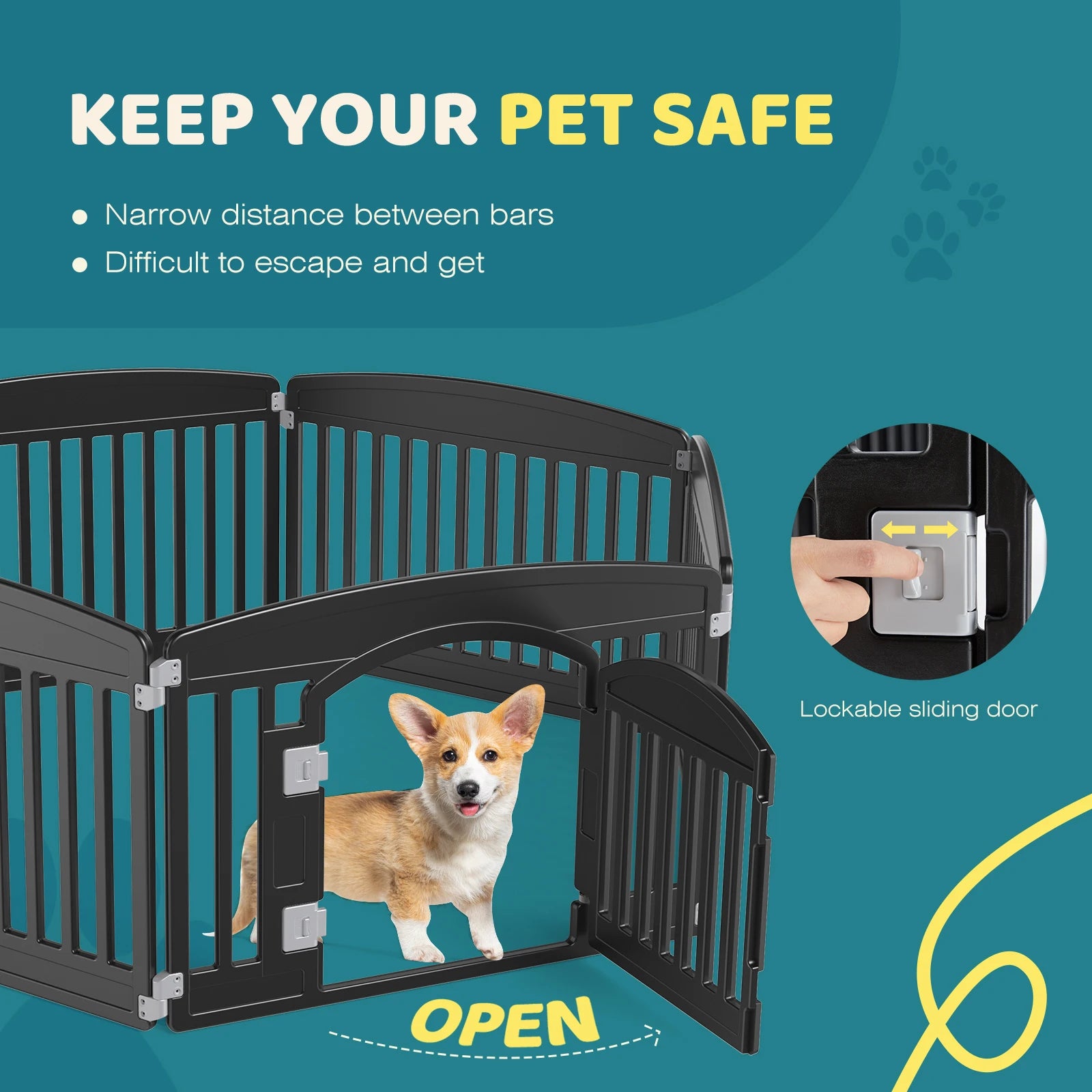 dog playpen 6 panel fence with lockable sliding door for pet safety and secure space