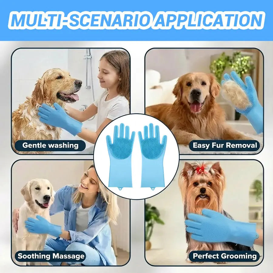Upgraded Pet Hair Remover Gloves | Gentle Deshedding Grooming Tool | Dogs Cats Horses Long & Short Hair Care in use.