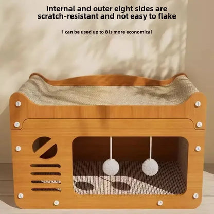 chew proof scratching board for cats with scratch-resistant surface and cozy hideout for play and relaxation.