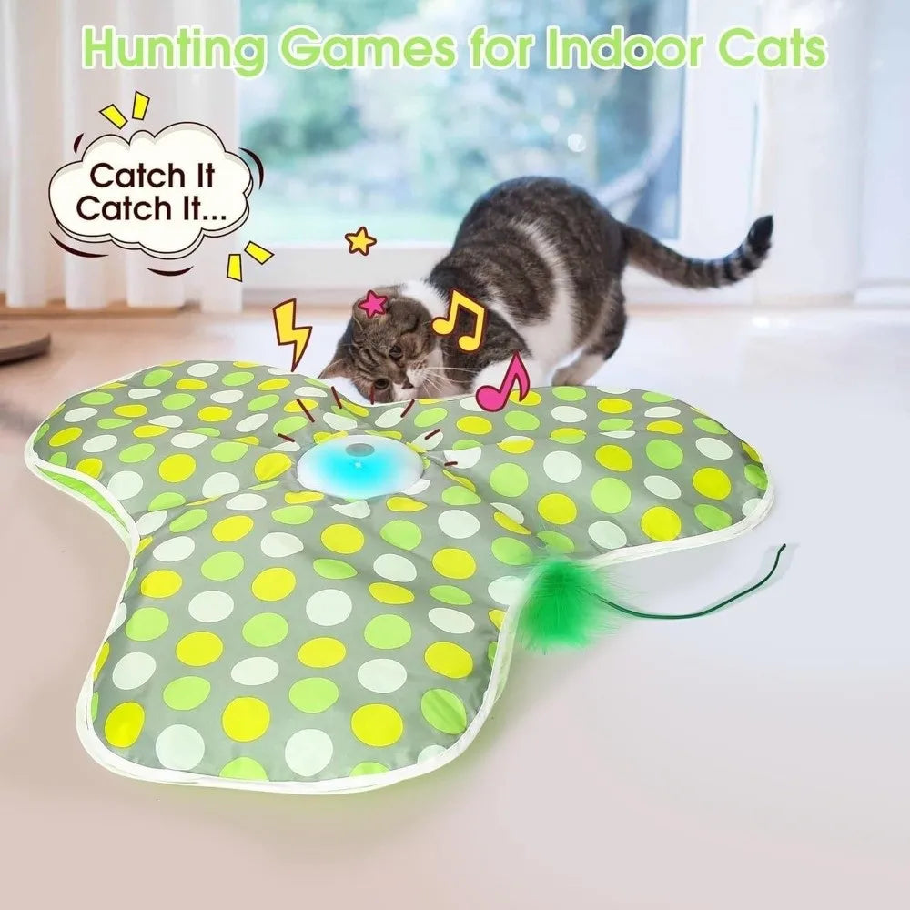 Interactive Cat Toy (Hide & Seek Mouse) with colorful dots and sound, designed to engage indoor cats in hunting games.