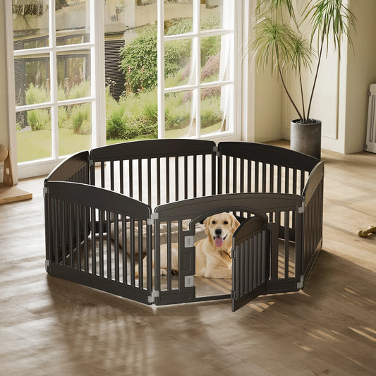 dog playpen 6 panel fence with a happy dog sitting inside, showcasing a safe and spacious play area for pets.