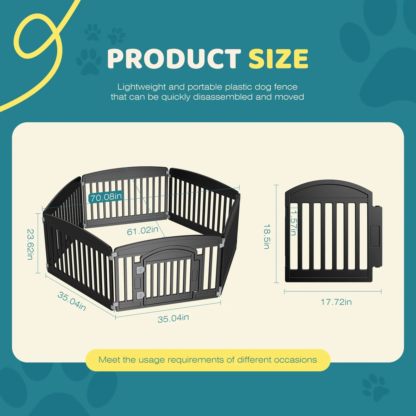 dog playpen 6 panel fence dimensions, lightweight and portable plastic dog fence for pets.