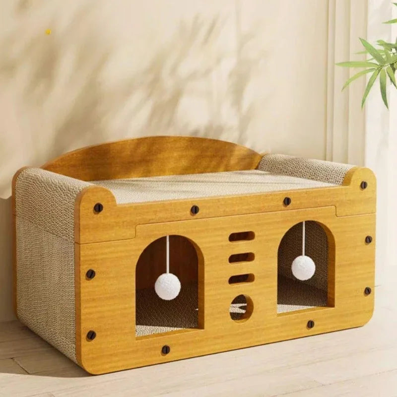 chew proof scratching board for cats with hideout and playful design