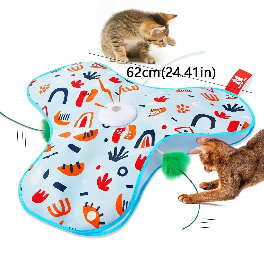 Interactive Cat Toy (Hide & Seek Mouse) designed for play with motion activation and teasing feather wand for cat engagement.