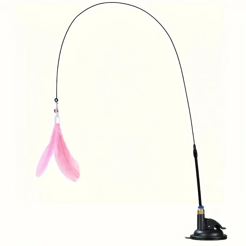Cat Teaser Toy with feather attachment for interactive play with cats, promoting exercise and fun.