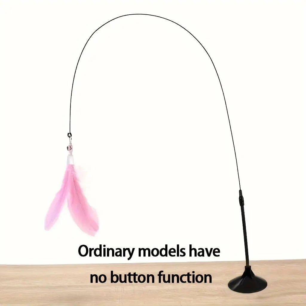Cat Teaser Toy featuring a flexible rod with pink feathers for engaging play with cats.