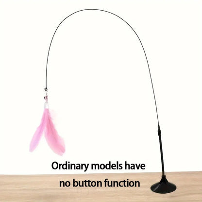 Cat Teaser Toy featuring a flexible rod with pink feathers for engaging play with cats.