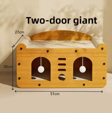 chew proof scratching board for cats with two doors, designed for scratching and playing